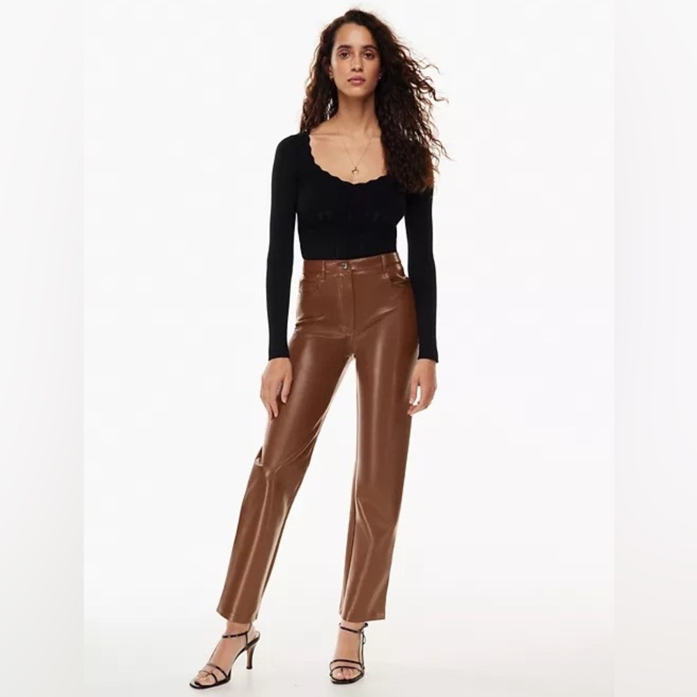 Artizia Wilfred Melina leather long pants high rise straight leg 90s style
